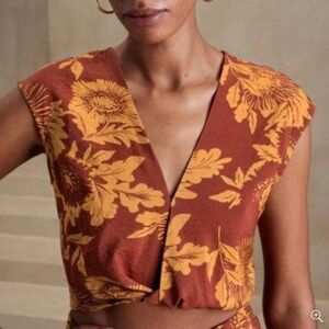 NWT Banana Republic Dark Spice Rum Floral Drape Maxi Skrt + Crop Top Size L